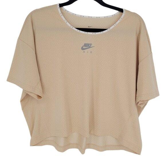 Nike dri fit beige mesh center swoosh short sleeve crop running cj1870 XL - Picture 1 of 8